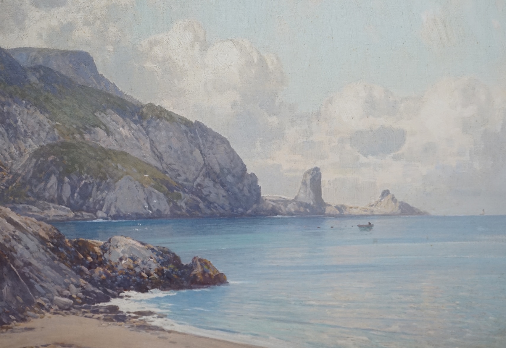 Frederick John Widgery (1861-1942), oil on canvas, Devon coastal scene, signed, 45.5 x 59cm, gilt framed. Condition - fair